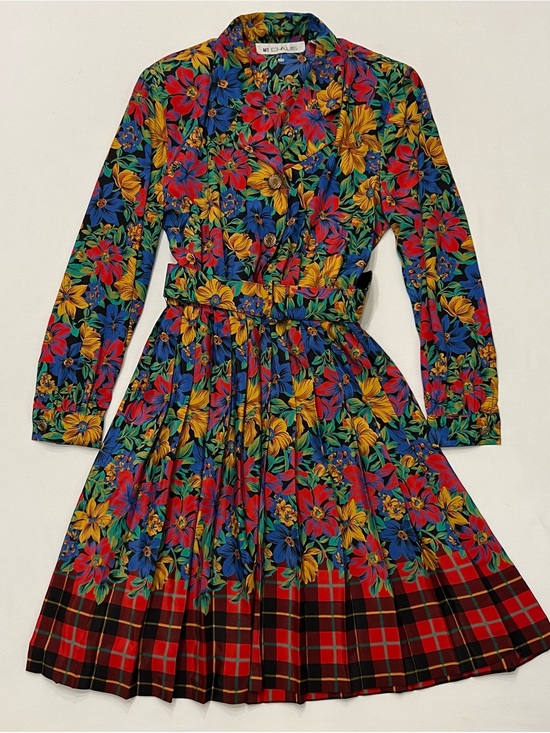 Vintage Dresses & Skirts - Vintage 80s Chaus Floral Plaid Secretary Dress Sz 10 Maximalist Strong Shoulder